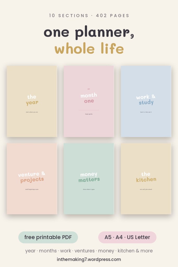 Ten pastel section dividers from The Year Ahead printable planner.